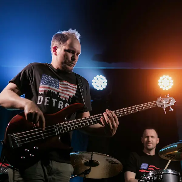 A guitarist performs live on-stage