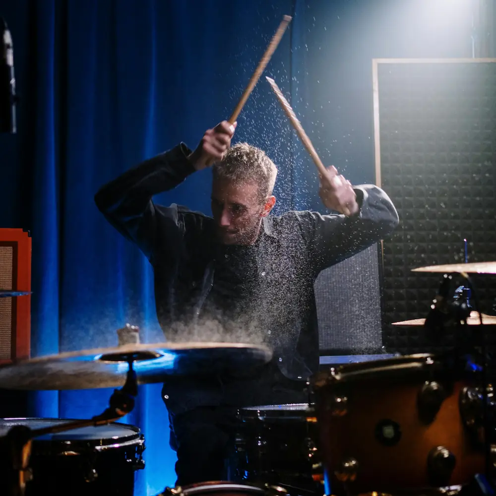 A drummer performs on-stage